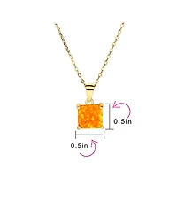 Bling Jewelry Dainty 1.25 Ct Square Solitaire Princess Cut Orange Synthetic Opal Pendant Necklace Gold Plated Sterling Silver