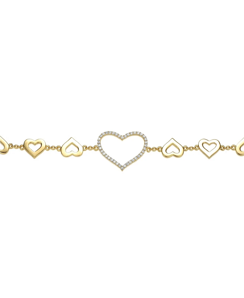 GiGiGirl 14k Yellow Gold Plated with Cubic Zirconia Heart Halo Charm Bracelet