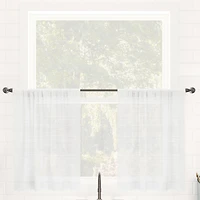 Textured Slub Stripe Anti-Dust Linen Blend Sheer Cafe Curtain Pair