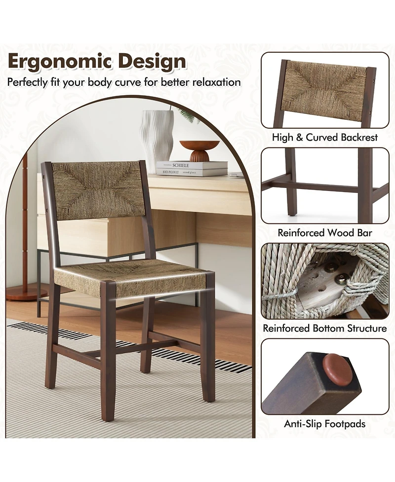 Wooden Dining Chair Set of 2 for Kitchen Dining Room-Brown