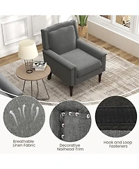 Mid-century Modern Armchair Linen Fabric Upholstered Accent Chair with Cushion-Gray