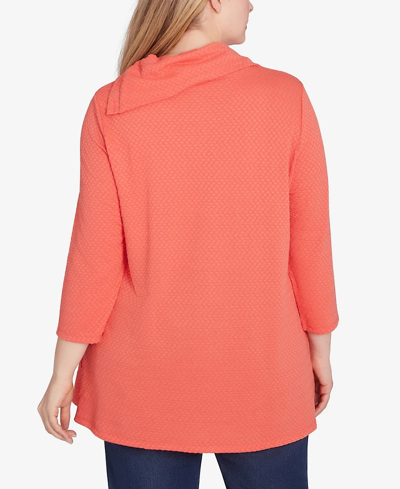 Ruby Rd. Plus Size Split Cowl Neck Solid Textural Knit Top
