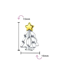 Bling Jewelry Festive Shining Star Decorated Holiday Christmas Tree Charm Bead Two Tone 14K Plated Oxidized Sterling Silver For Charm Bracelet