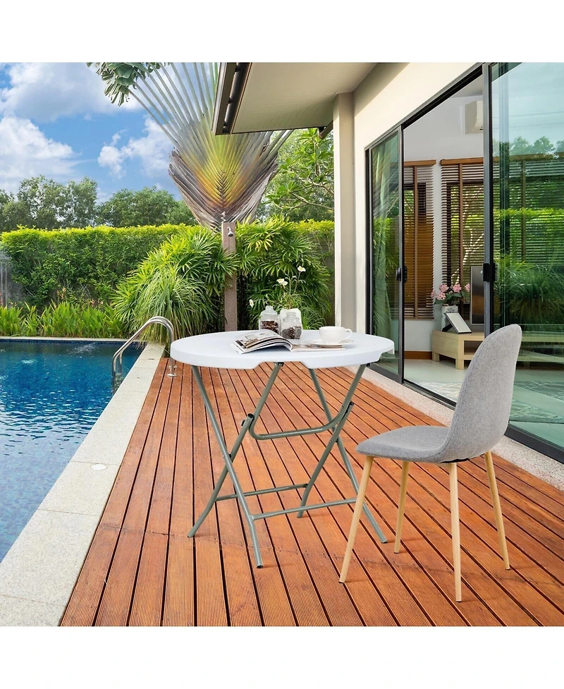 Skonyon 32 Inch Round Foldable Lightweight Table with Double Lockable Doors