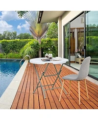 Skonyon 32 Inch Round Foldable Lightweight Table with Double Lockable Doors