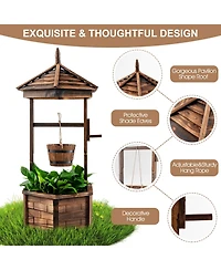 Skonyon Rustic Wooden Wishing Well with Adjustable Hanging Bucket-Brown