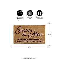 Evergreen 16 x 28 Inches Excuse the Mess Door Mat | Non-Slip Rubber Backing | Dirt catching Natural Coir | Indoor and Outdoor Home Decor