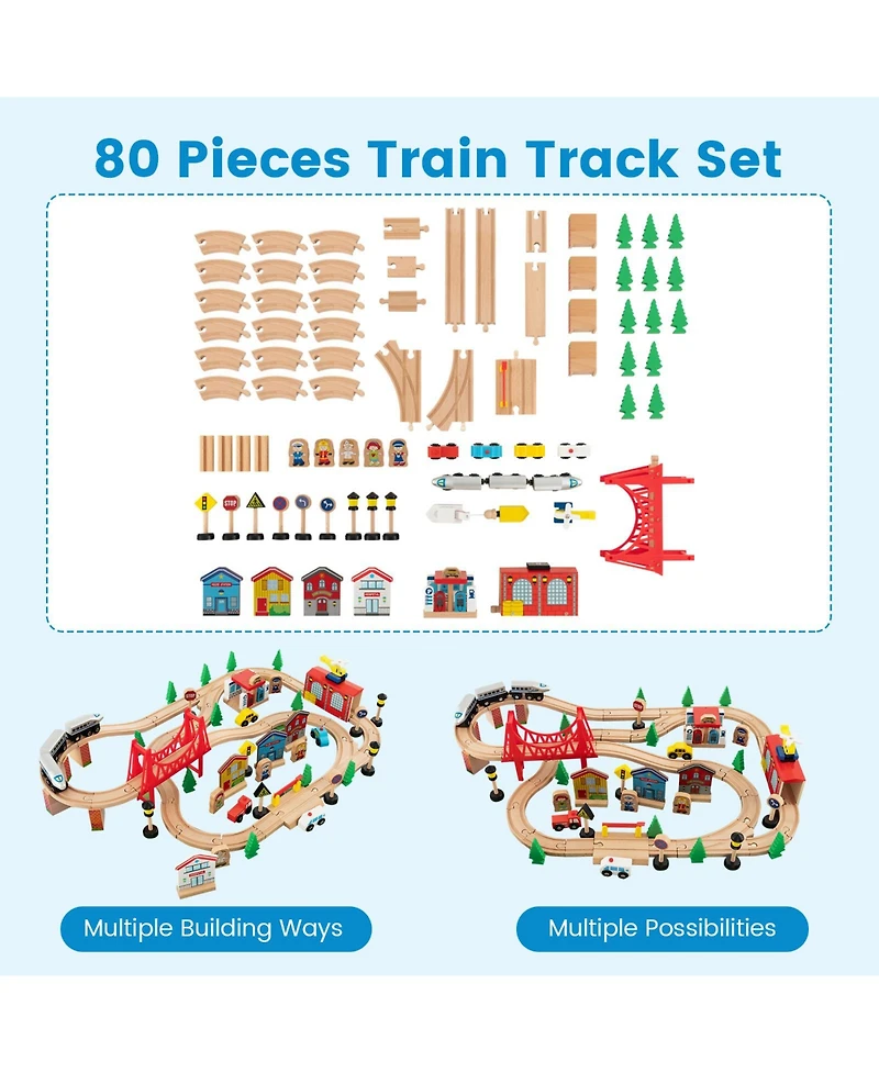 80-Piece Wooden Train Set and Table