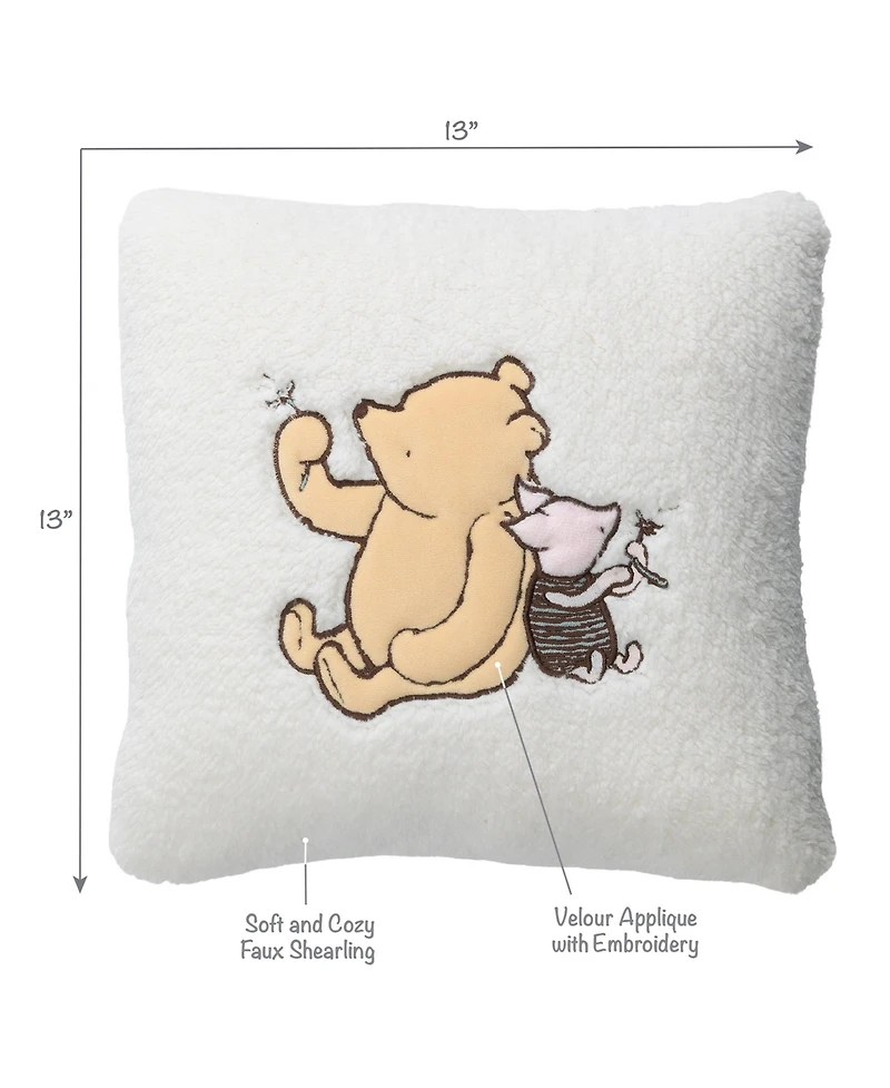 Lambs & Ivy Storytime Pooh Soft Faux Shearling Nursery Throw Pillow - Cream