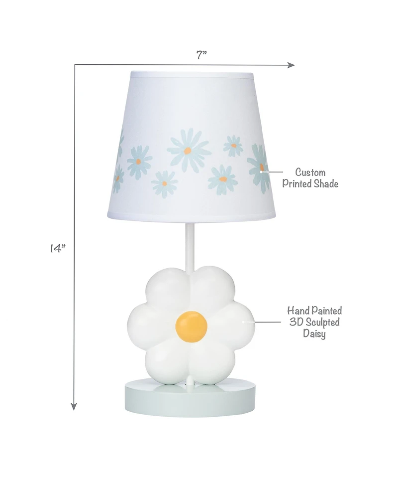 Lambs & Ivy Sweet Daisy White Floral Nursery/Child Lamp with Shade & Bulb