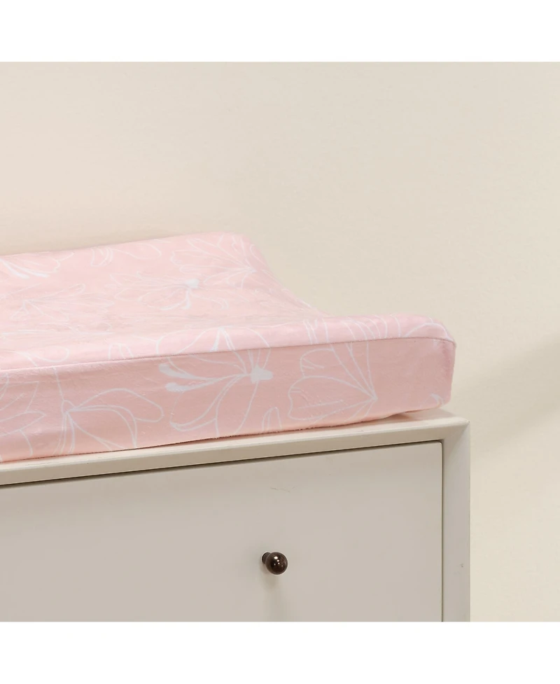 Lambs & Ivy Petals Soft Pink/White Floral Outline Baby Changing Pad Cover