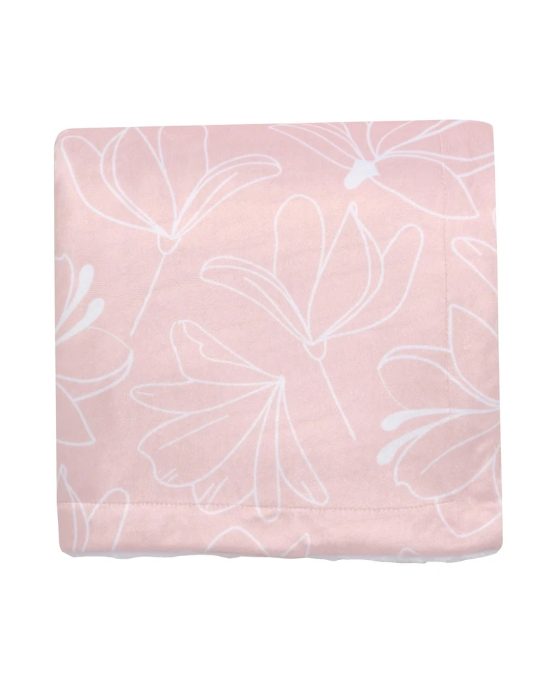 Lambs & Ivy Petals Pink/White Floral Fleece Faux Shearling Soft Baby Blanket