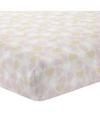 Lambs & Ivy Baby Love Metallic Gold/Pink/White Hearts, Stripes and Chevrons 4-Piece Nursery Crib Bedding Set