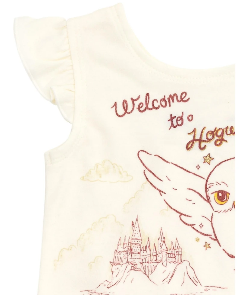 Harry Potter Baby Girls Hedwig Owl French Terry Romper and Headband