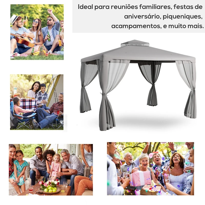 9.6' x 11.6' Patio Gazebo with Netting and Steel Frame