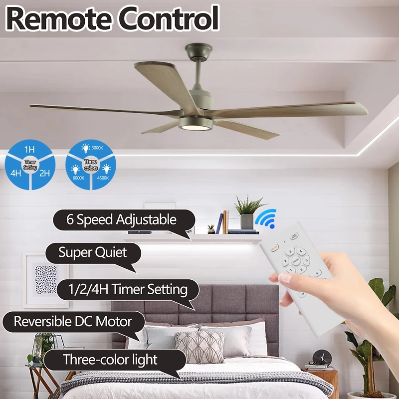 Streamdale Modern Wood Ceiling Fan with Light and Remote (60")