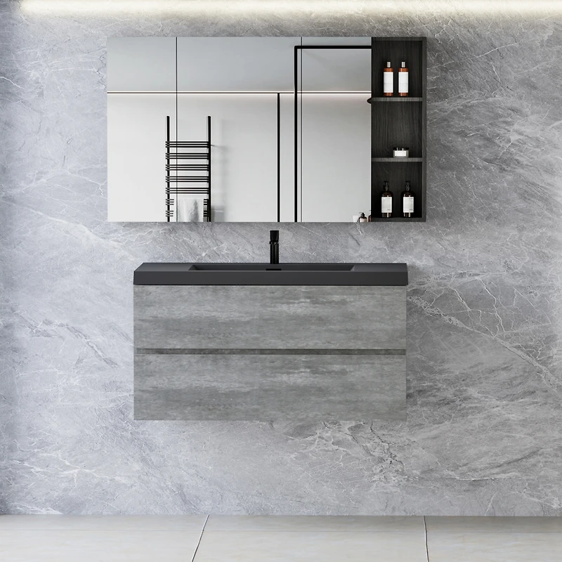 Streamdale Modern 42" Floating Vanity with Black Quartz Basin