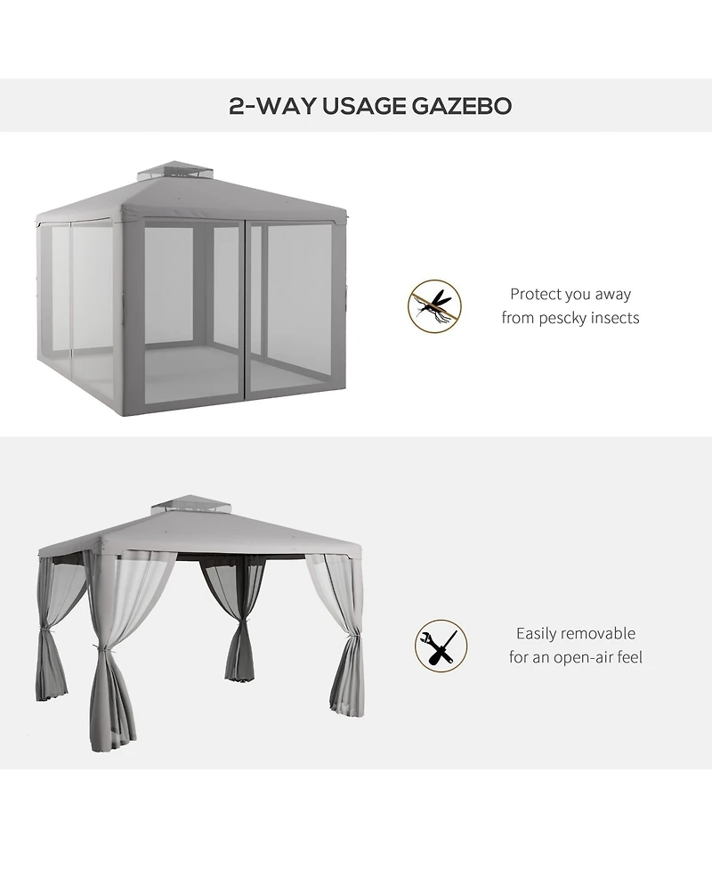 9.6' x 11.6' Patio Gazebo with Netting and Steel Frame