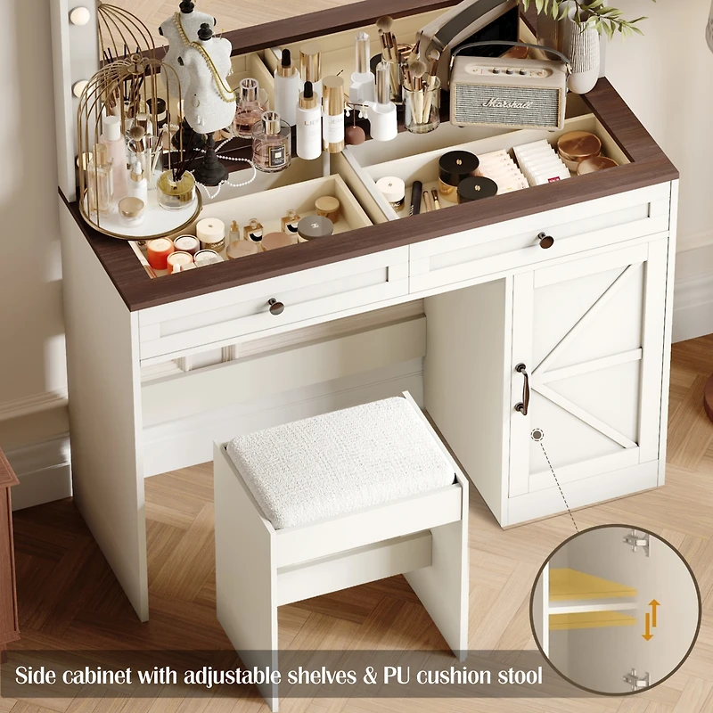 Streamdale Makeup Vanity with Large Mirror, Adjustable Led Lights, and 3 Drawers