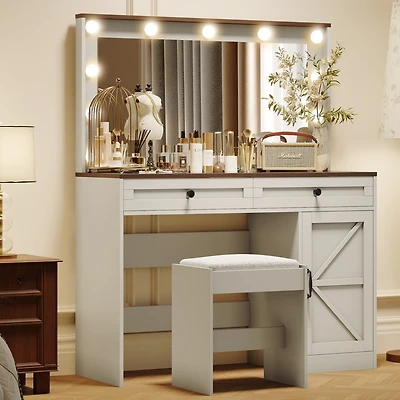 Streamdale Makeup Vanity with Large Mirror, Adjustable Led Lights, and 3 Drawers