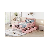 Streamdale Twin Wood Platform Bed with Guardrails and Storage