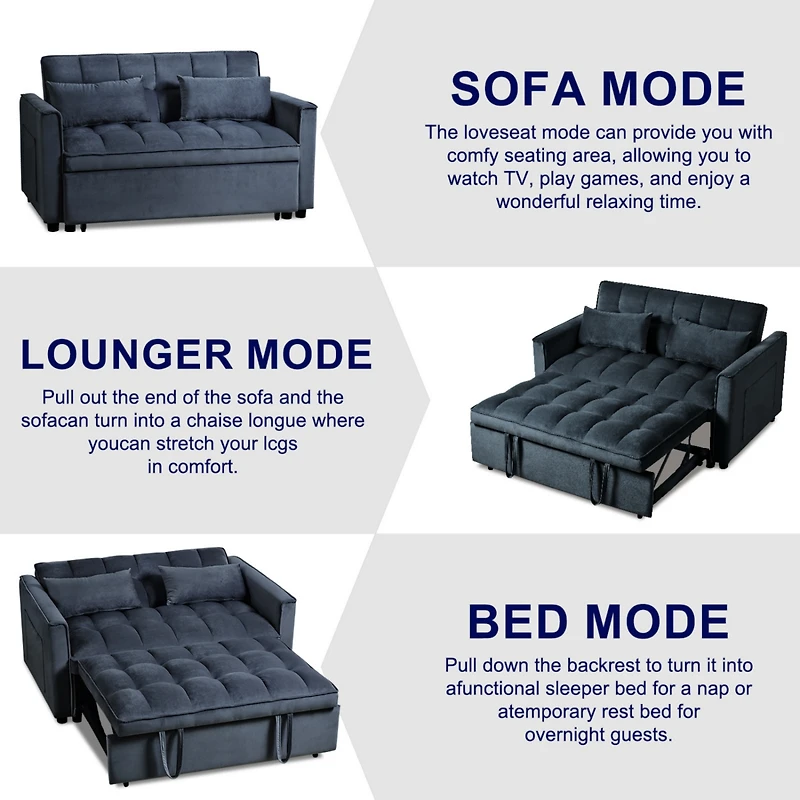 Simplie Fun Convertible Sofa Bed with Adjustable Backrest, Velvet Loveseat