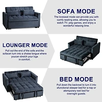 Simplie Fun Convertible Sofa Bed with Adjustable Backrest, Velvet Loveseat