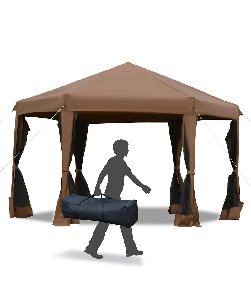 13' x 11' Hexagonal Pop Up Gazebo with Mesh Walls