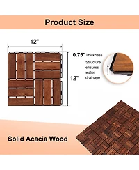 Simplie Fun Acacia Wood Checker Pattern Deck Tiles (12x12, 10-Pack) for Patio, Balcony, Etc