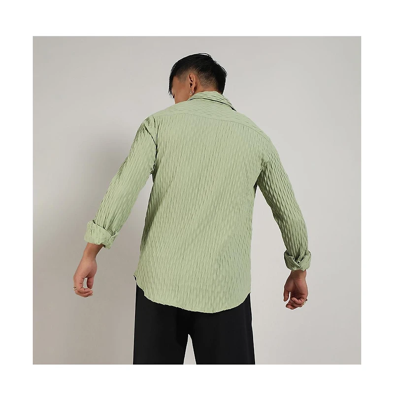 Men's Pistachio Green Crinkled-Weave Shirt