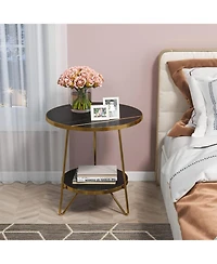 Tribesigns Faux Marble End Table, 2 Tier Round Side Table with Shelves