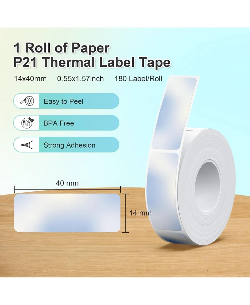Nelko Genuine P21 Label Maker Tape, Adapted Label Print Paper, 14x40mm (0.55"x1.57"), Standard Laminated Labeling Replacement, Multipurpose of P21 Lab
