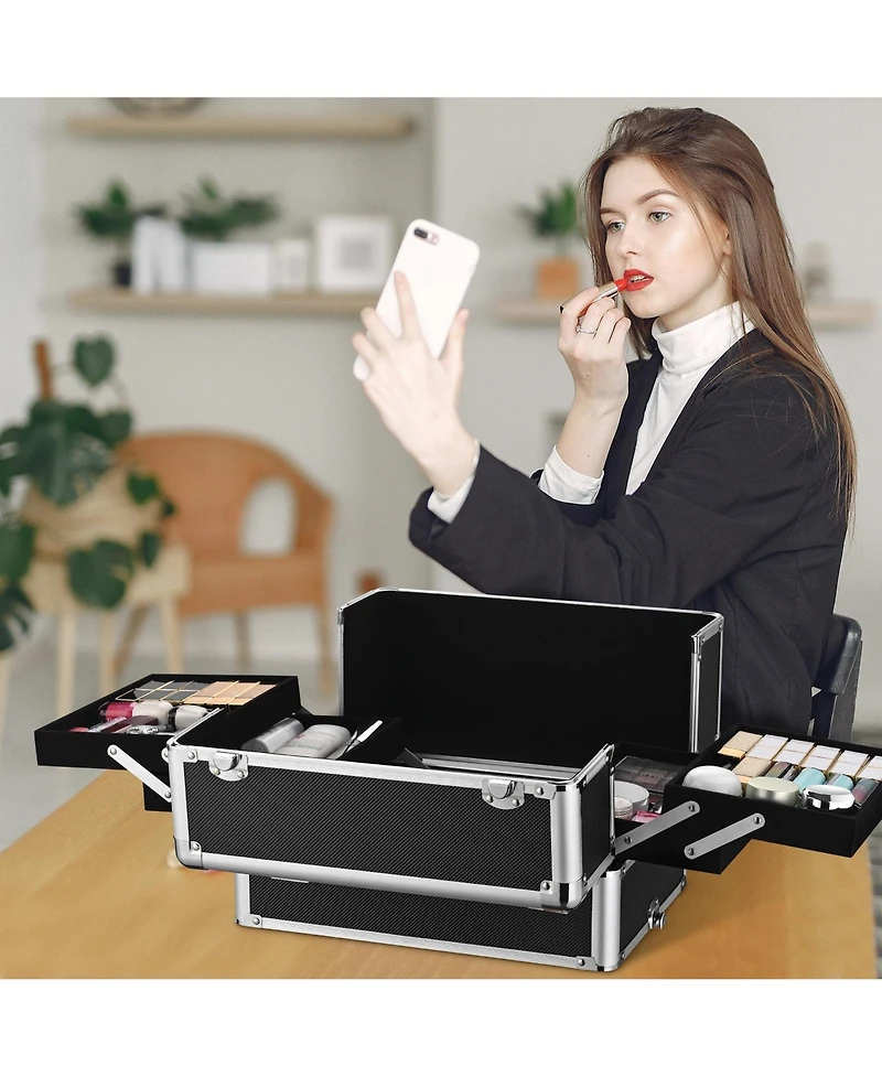 Byootique Black 4in1 Rolling Makeup Train Case Makeup Artist Cosmetic Organizer