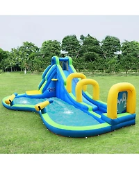 Costway Inflatable Water Slide Kids Bounce House Castle Splash Water Pool W/ 750W Blower