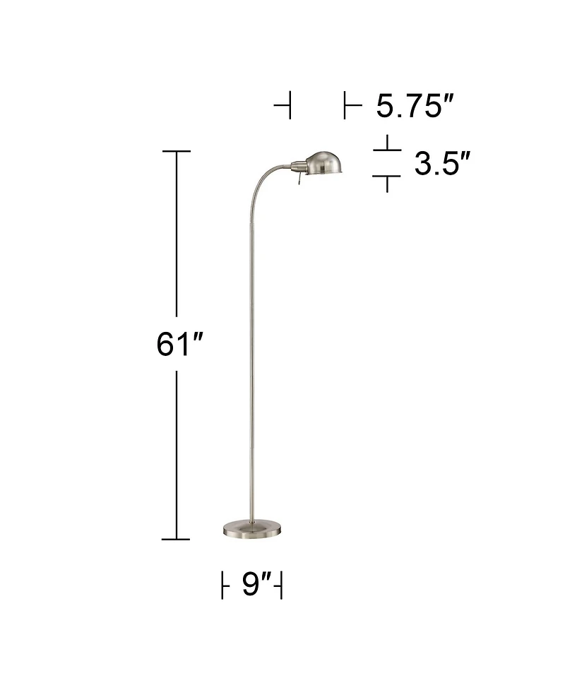 360 Lighting Ridley Modern Standing Task Floor Lamp 61" Tall Satin Nickel Silver Adjustable Gooseneck Arm Bright Lighting for Living Room Reading Hous