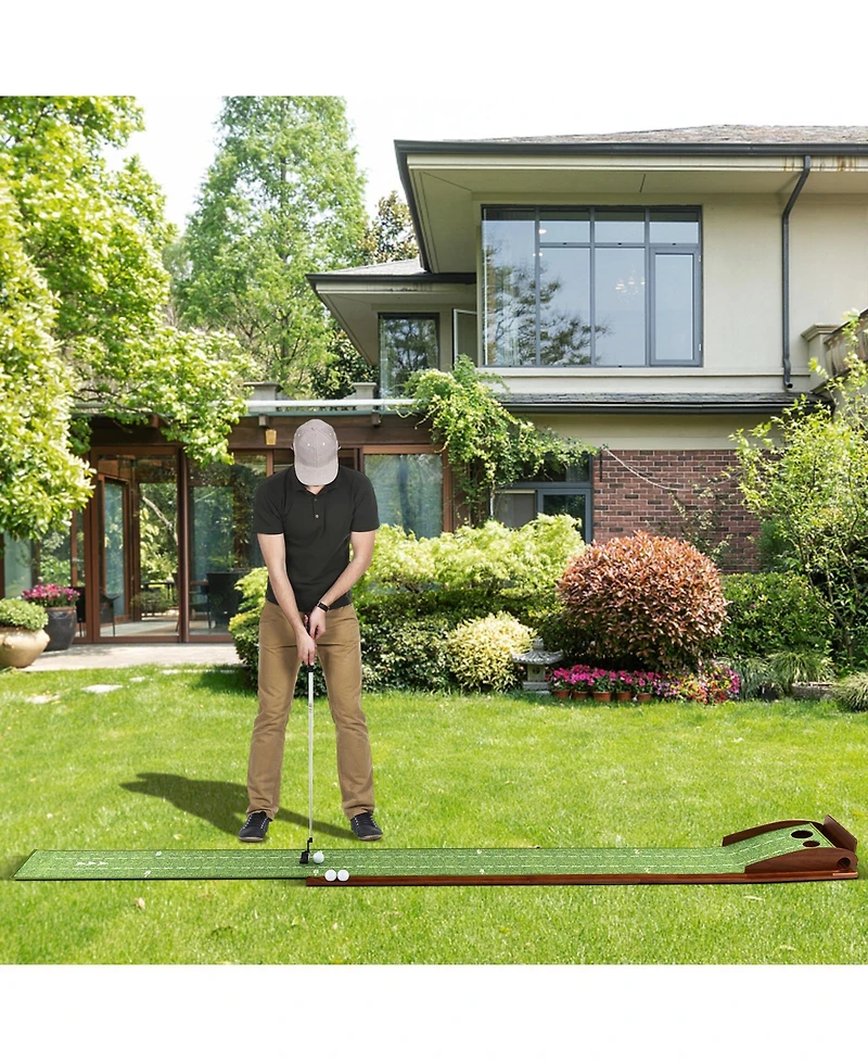 Vebreda Golf Putting Mat Practice Training Aid with Auto Ball Return and 2 Hole Sizes