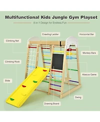 Indoor Playground Climbing Gym Wooden 8-in-1 Climber Playset for Children-Multicolor