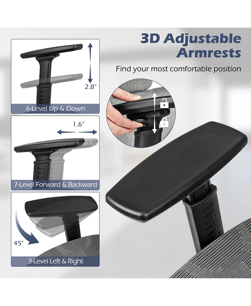 Vebreda Mesh Office Chair with Tilting Backrest and Retractable Footrest-Gray