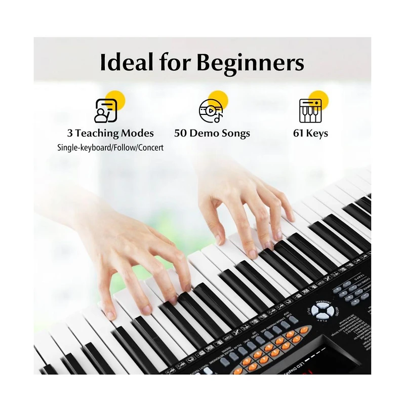 Vebreda 61-Key Electronic Keyboard Piano with 3 Teaching Modes Led Display and Dual Keyboard