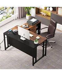 Tribesigns L-Shaped Computer Desk with Power Outlet and Drawer Cabinet, 55 inch Large Executive Office Desk with Lateral File Cabinet