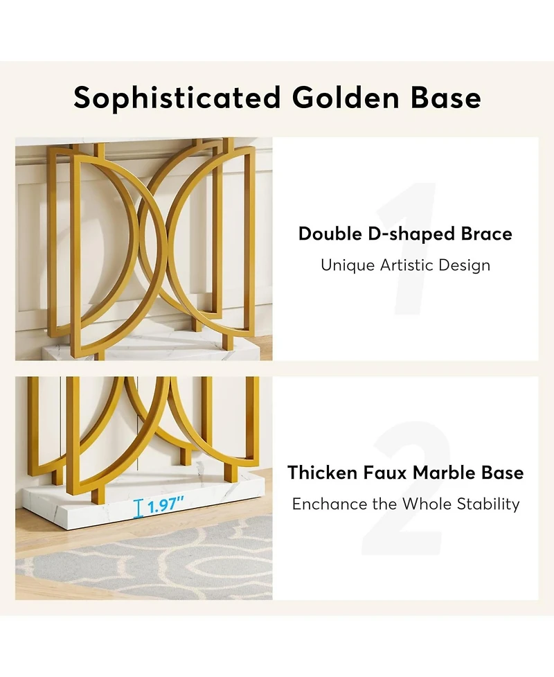 Tribesigns Gold Console Table, 39 Inch Entry Sofa Table with Double D-Shaped Metal Base, Contemporary Accent Table with Faux Marble Veneer for Entrywa