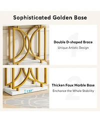 Tribesigns Gold Console Table, 39 Inch Entry Sofa Table with Double D-Shaped Metal Base, Contemporary Accent Table with Faux Marble Veneer for Entrywa