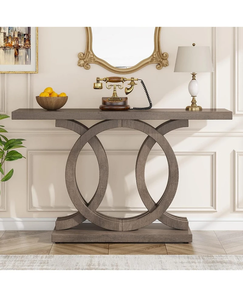 Tribesigns 55 inches Console Table with Geometric Base, Farmhouse Hallway Table, Wooden Entryway Vintage Sofa Unique Long Accent