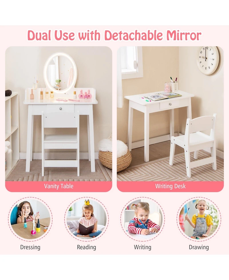 Sugift Kids Vanity Set with Lighted Mirror-White