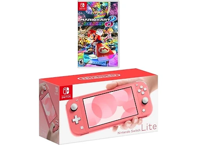 Nintendo Switch Lite Coral Bundle With Mario Kart 8 Deluxe Game