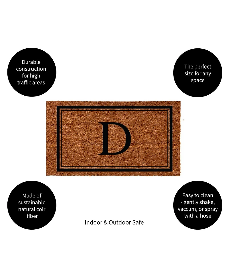 Evergreen Monogram Indoor Outdoor 100% Natural Coir Doormat 28" x 16" | Letter "D"