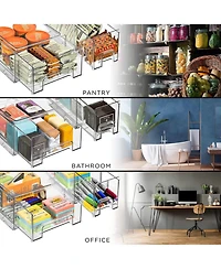 Sorbus 3 Piece (2 Small & 1 Medium) Clear Stackable Pull-Out Drawers - Organization and Storage Containers for Kitchen, Pantry, Bathroom and More