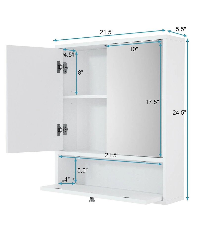 Sugift Double Door Wall-Mounted Bathroom Mirrored Medicine Cabinet-White