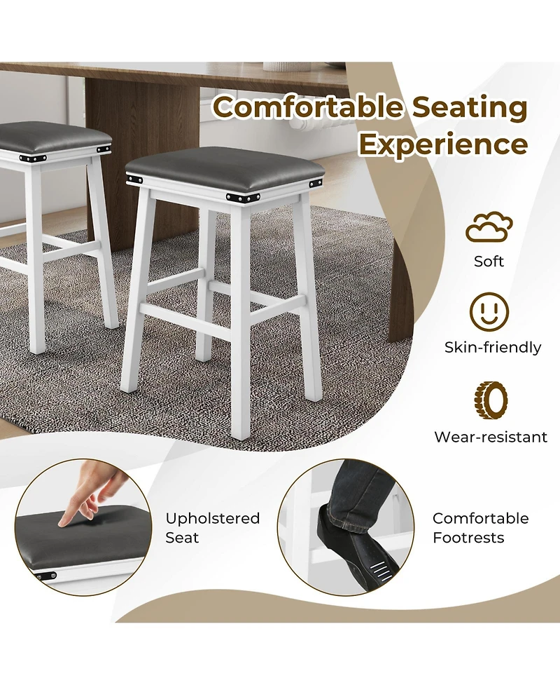 Sugift Set of 2 24/30 Inch Dining Bar Stool with Acacia Wood Frame-30 inches