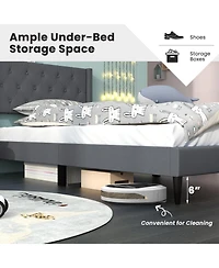 Sugift Twin Size Upholstered Platform Bed with Button Tufted Wingback Headboard-Blue